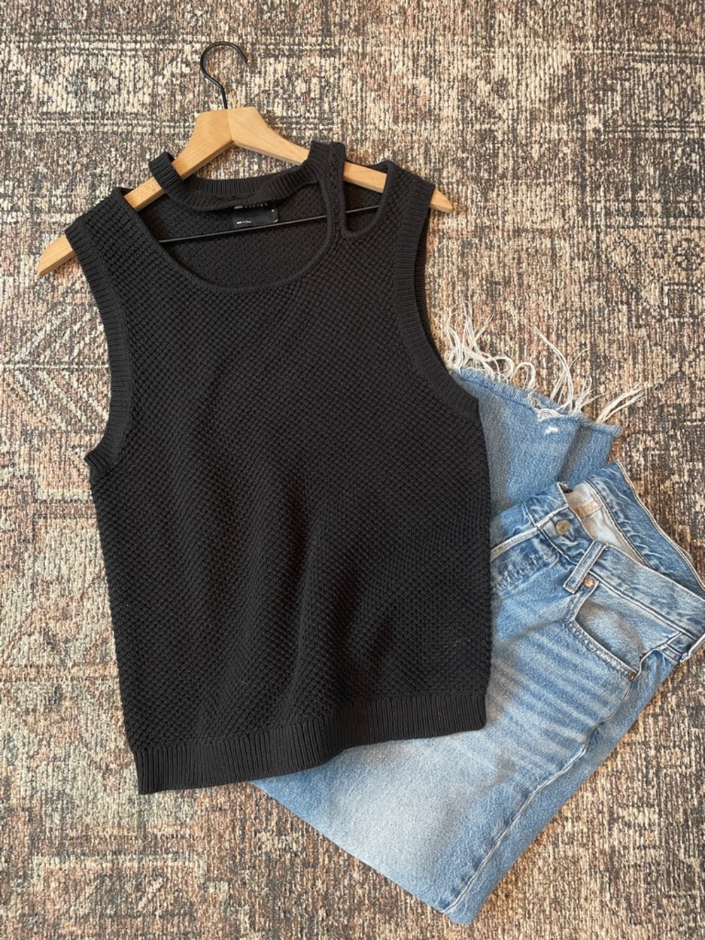 ASOS DESIGN Black Knit Cut Out Tank Top Medium Sleeveless